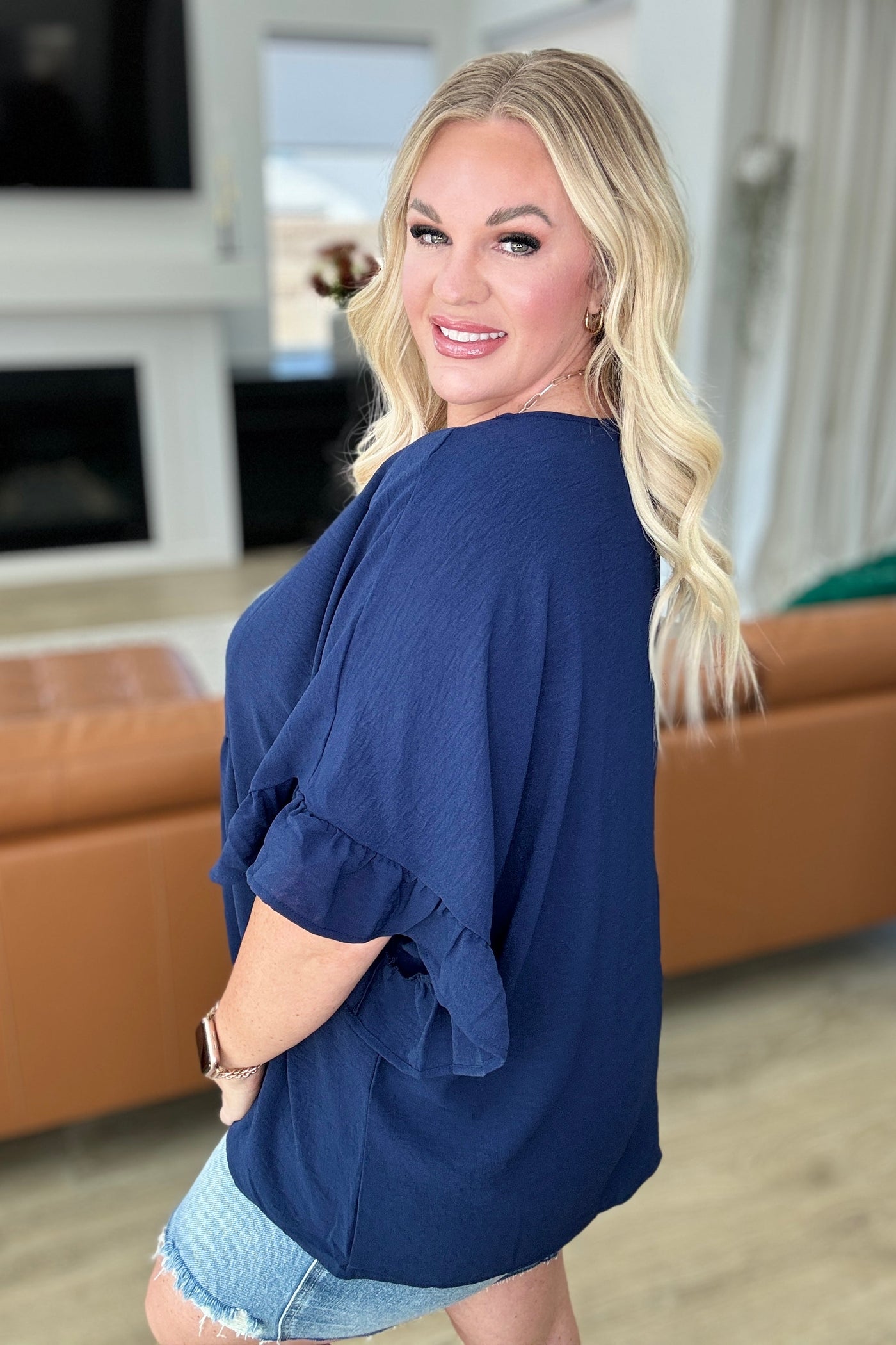 Airflow Peplum Ruffle Sleeve Top in Navy-Tops-Ave Shops-Market Street Nest, Fashionable Clothing, Shoes and Home Décor Located in Mabank, TX