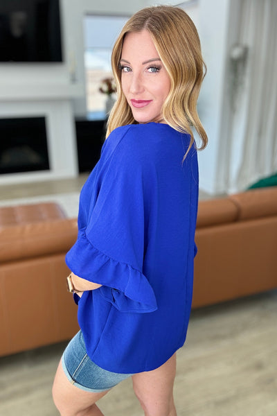 Airflow Peplum Ruffle Sleeve Top in Royal Blue-Tops-Ave Shops-Market Street Nest, Fashionable Clothing, Shoes and Home Décor Located in Mabank, TX
