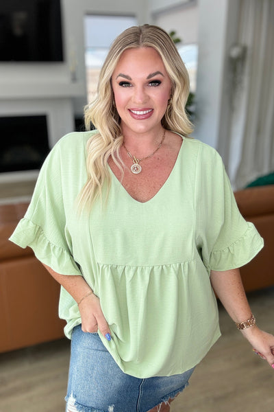 Airflow Peplum Ruffle Sleeve Top in Sage-Tops-Ave Shops-Market Street Nest, Fashionable Clothing, Shoes and Home Décor Located in Mabank, TX
