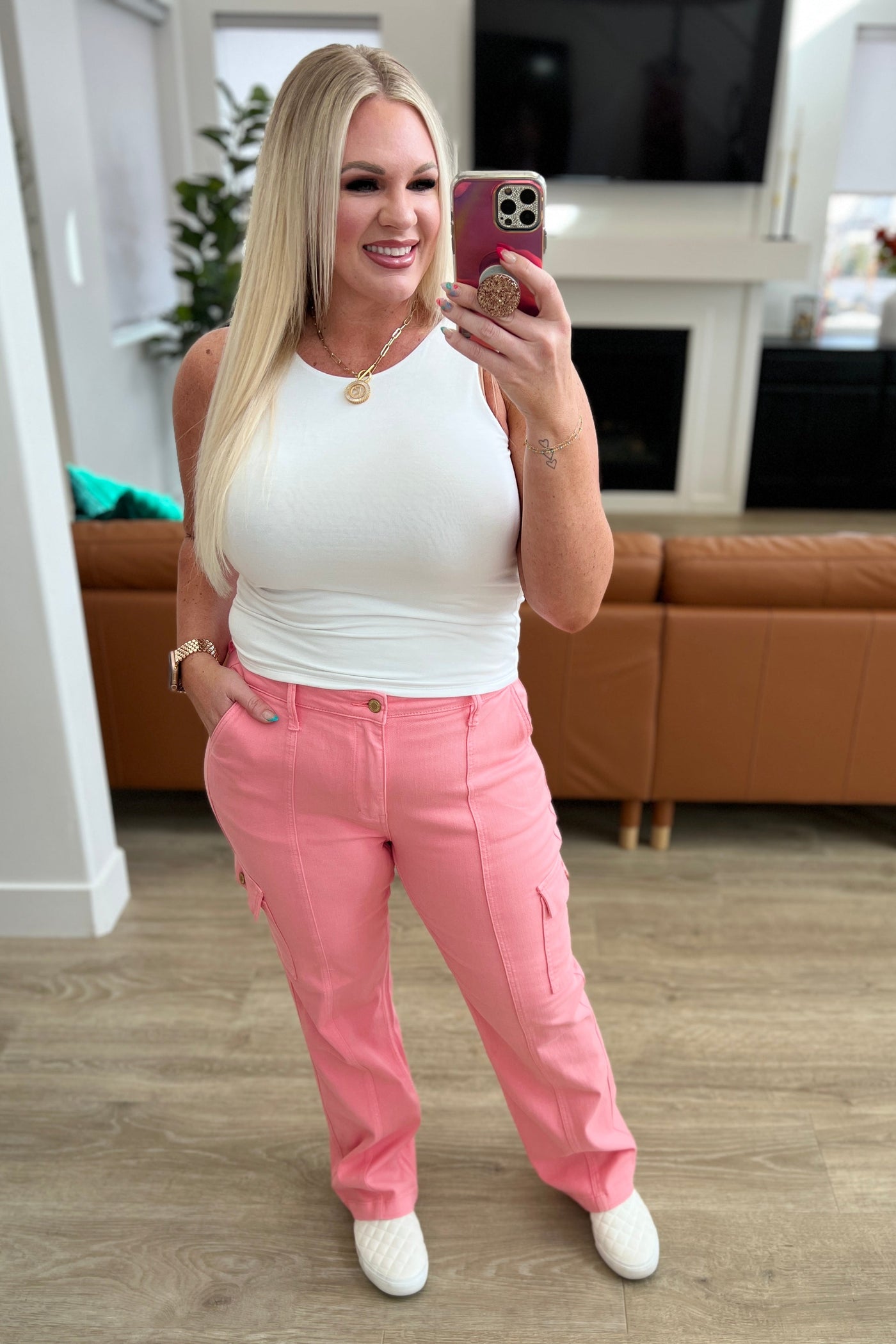 Peggy High Rise Cargo Straight Jeans in Pink-Denim-Ave Shops-Market Street Nest, Fashionable Clothing, Shoes and Home Décor Located in Mabank, TX