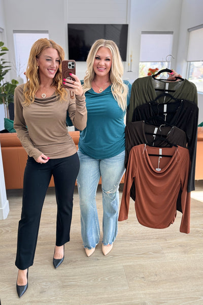 Ruched Cowl Neck Top in Rust-Womens-Ave Shops-Market Street Nest, Fashionable Clothing, Shoes and Home Décor Located in Mabank, TX