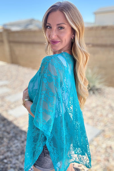 Good Days Ahead Lace Kimono In Teal-Layers-Ave Shops-Market Street Nest, Fashionable Clothing, Shoes and Home Décor Located in Mabank, TX