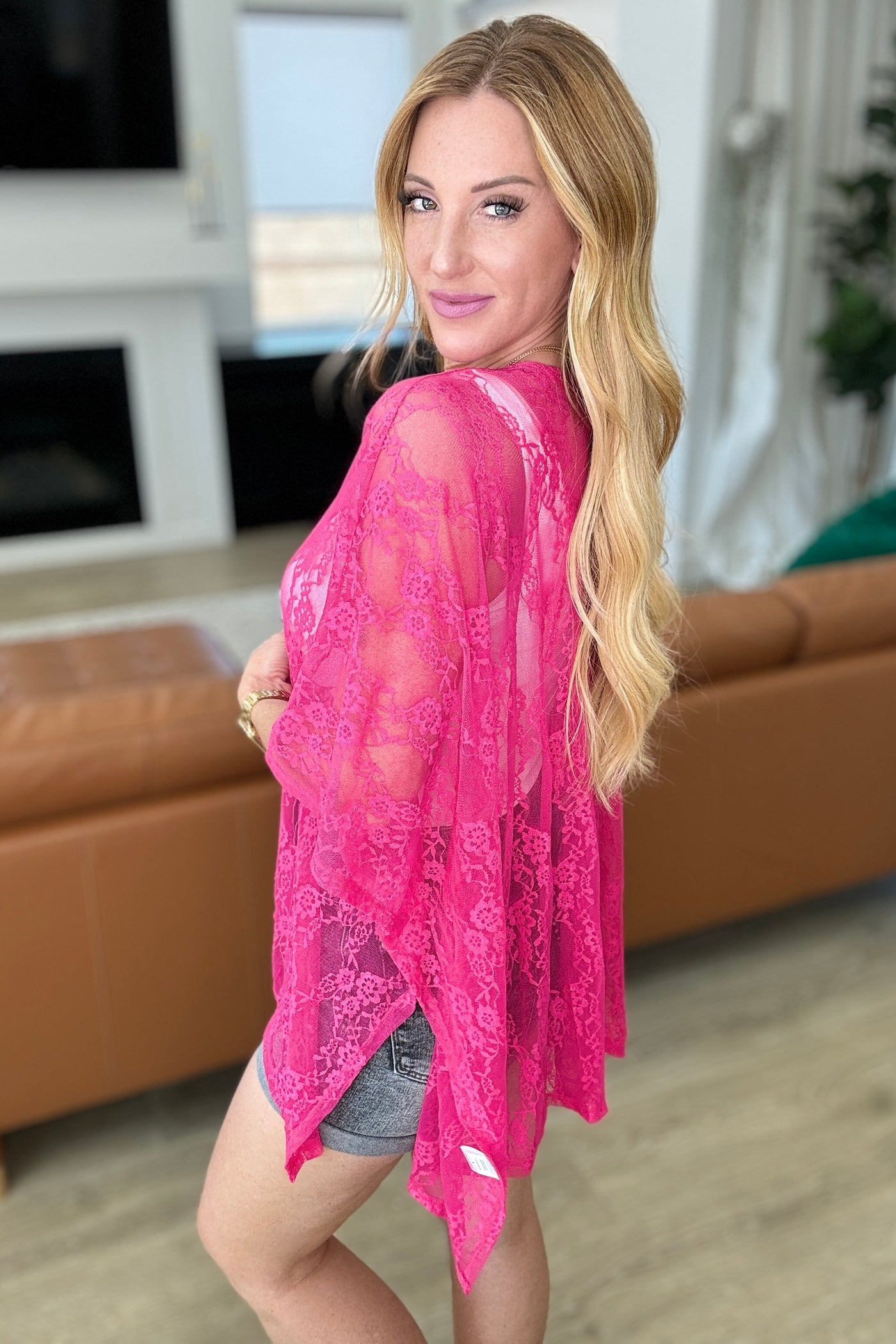 Good Days Ahead Lace Kimono In Fuchsia-Layers-Ave Shops-Market Street Nest, Fashionable Clothing, Shoes and Home Décor Located in Mabank, TX