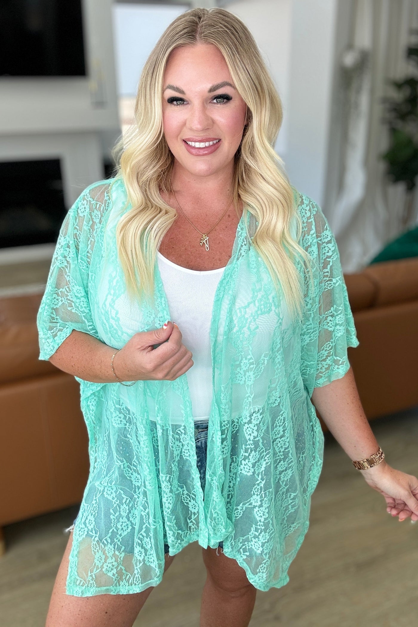 Good Days Ahead Lace Kimono In Mint-Layers-Ave Shops-Market Street Nest, Fashionable Clothing, Shoes and Home Décor Located in Mabank, TX