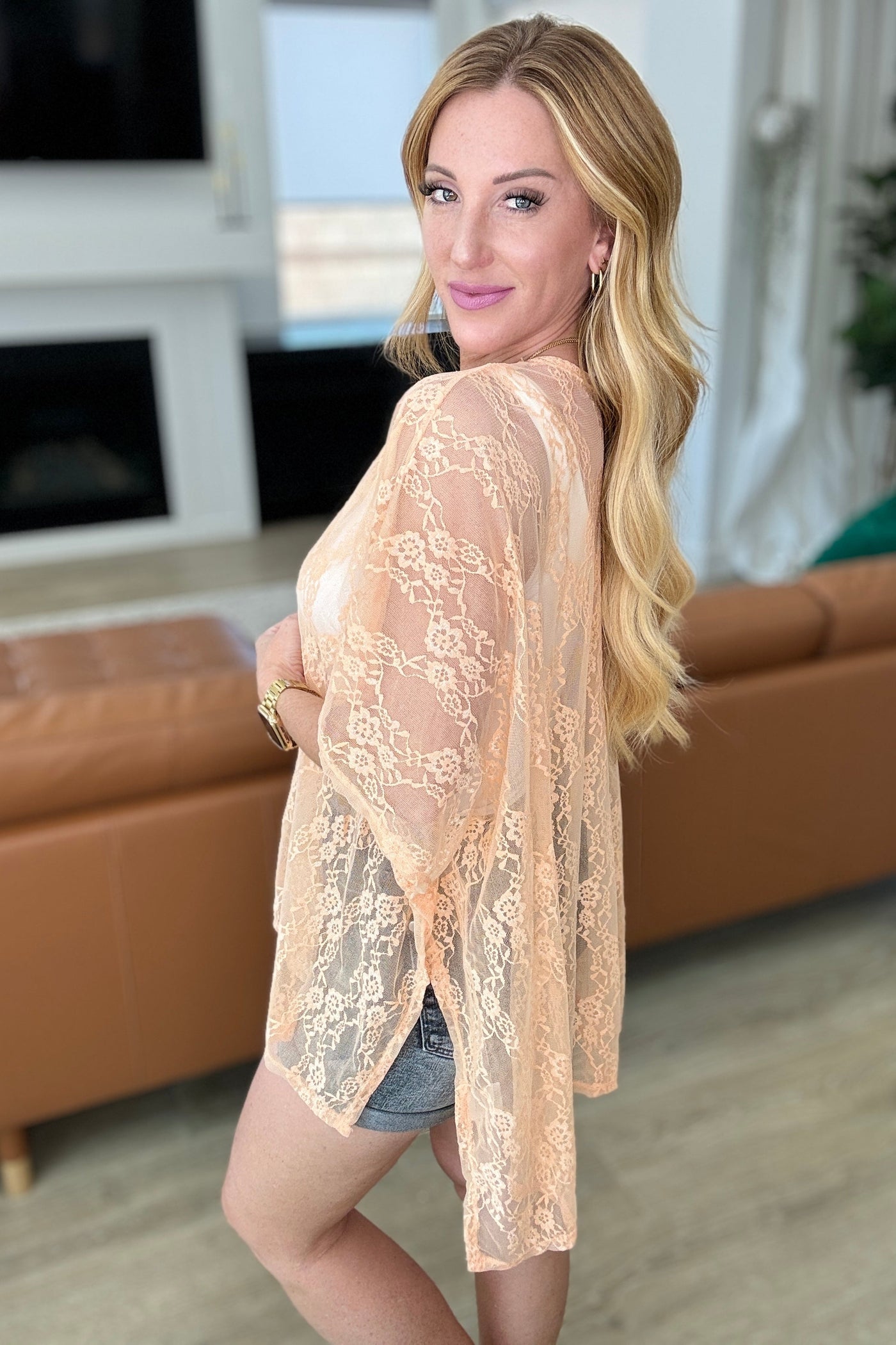 Good Days Ahead Lace Kimono In Peach-Layers-Ave Shops-Market Street Nest, Fashionable Clothing, Shoes and Home Décor Located in Mabank, TX
