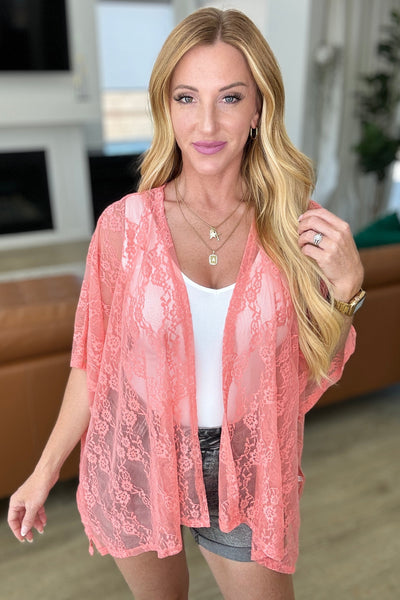 Good Days Ahead Lace Kimono In Coral-Layers-Ave Shops-Market Street Nest, Fashionable Clothing, Shoes and Home Décor Located in Mabank, TX