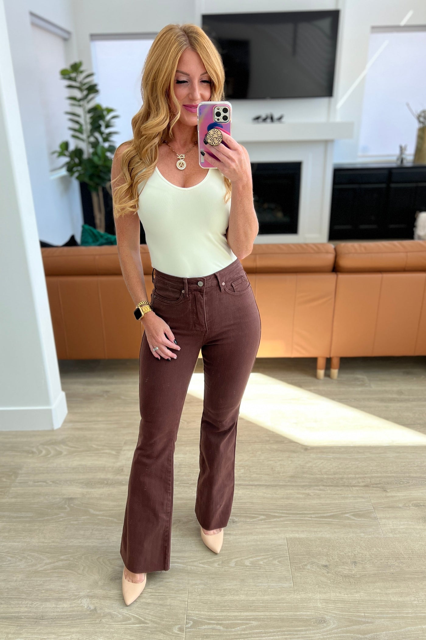 Sienna High Rise Control Top Flare Jeans in Espresso-Denim-Ave Shops-Market Street Nest, Fashionable Clothing, Shoes and Home Décor Located in Mabank, TX