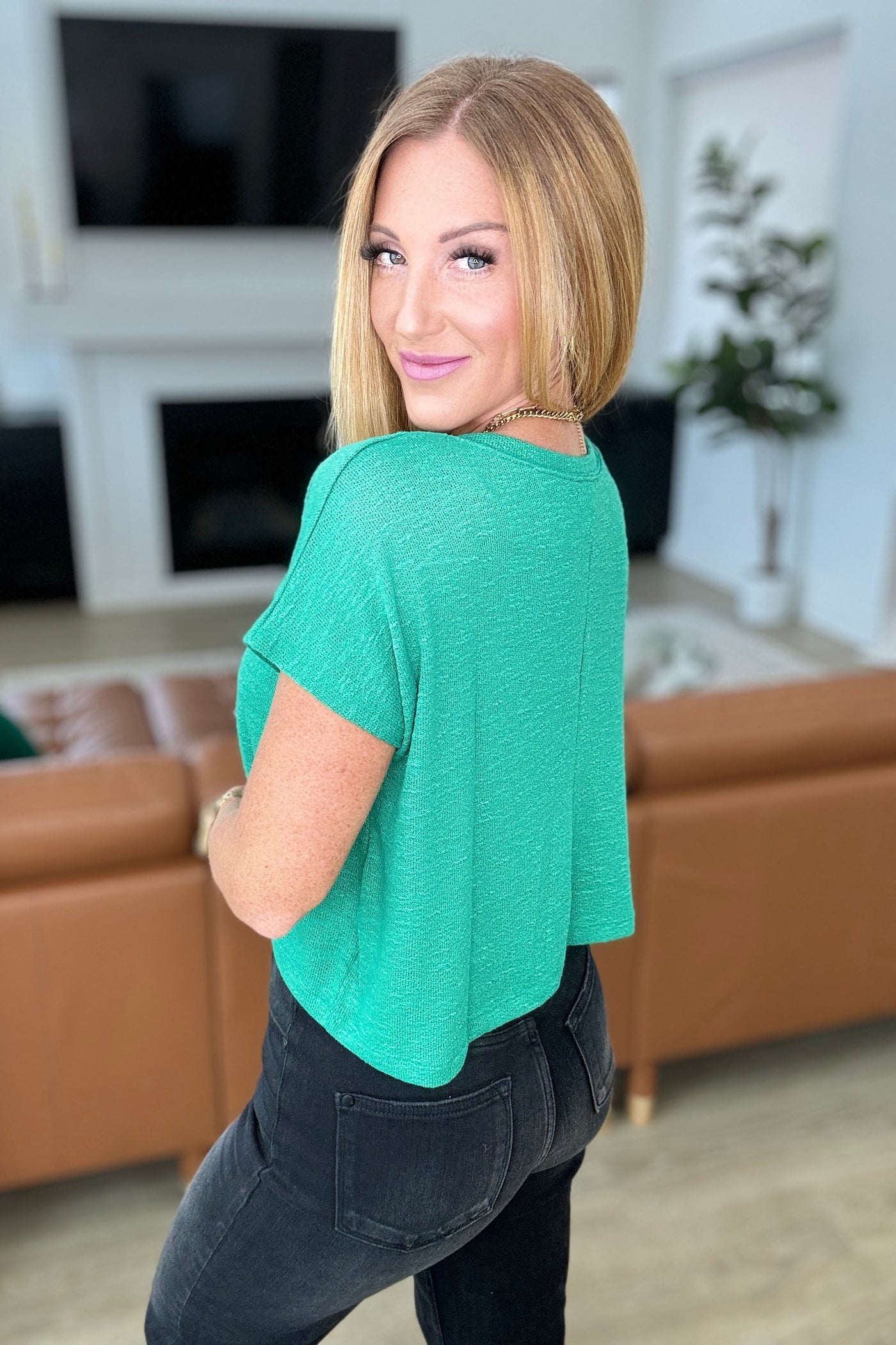 Classic Comfort V-Neck Top in Kelly Green-Tops-Ave Shops-Market Street Nest, Fashionable Clothing, Shoes and Home Décor Located in Mabank, TX