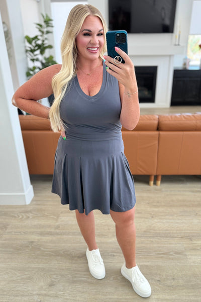 Hop, Skip and a Jump Dress and Shorts Set in Charcoal-Athleisure-Ave Shops-Market Street Nest, Fashionable Clothing, Shoes and Home Décor Located in Mabank, TX