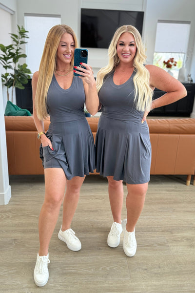 Hop, Skip and a Jump Dress and Shorts Set in Charcoal-Athleisure-Ave Shops-Market Street Nest, Fashionable Clothing, Shoes and Home Décor Located in Mabank, TX