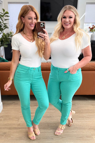 Bridgette High Rise Garment Dyed Slim Jeans in Aquamarine-Bottoms-Ave Shops-Market Street Nest, Fashionable Clothing, Shoes and Home Décor Located in Mabank, TX