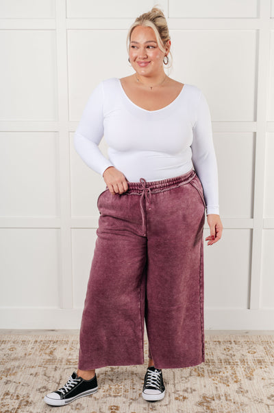 In or Out Wide Leg Cropped Pants in Eggplant-Athleisure-Ave Shops-Market Street Nest, Fashionable Clothing, Shoes and Home Décor Located in Mabank, TX