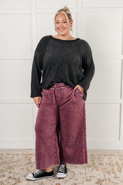 In or Out Wide Leg Cropped Pants in Eggplant-Athleisure-Ave Shops-Market Street Nest, Fashionable Clothing, Shoes and Home Décor Located in Mabank, TX