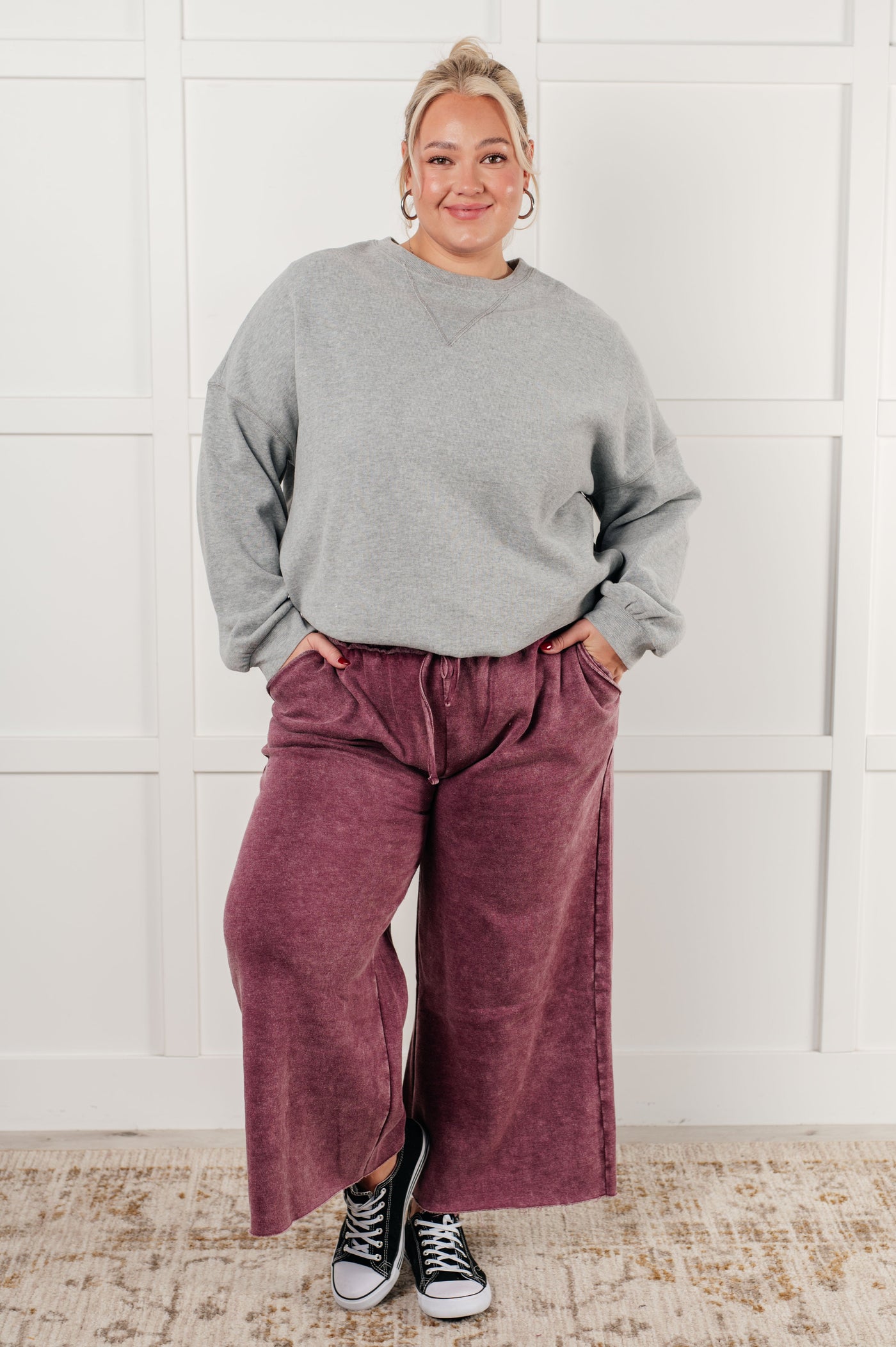 In or Out Wide Leg Cropped Pants in Eggplant-Athleisure-Ave Shops-Market Street Nest, Fashionable Clothing, Shoes and Home Décor Located in Mabank, TX