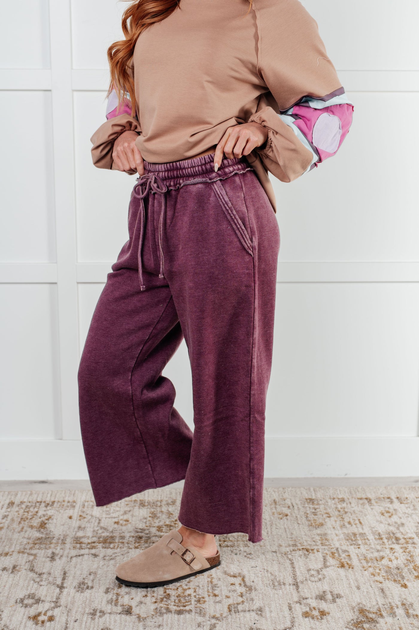 In or Out Wide Leg Cropped Pants in Eggplant-Athleisure-Ave Shops-Market Street Nest, Fashionable Clothing, Shoes and Home Décor Located in Mabank, TX