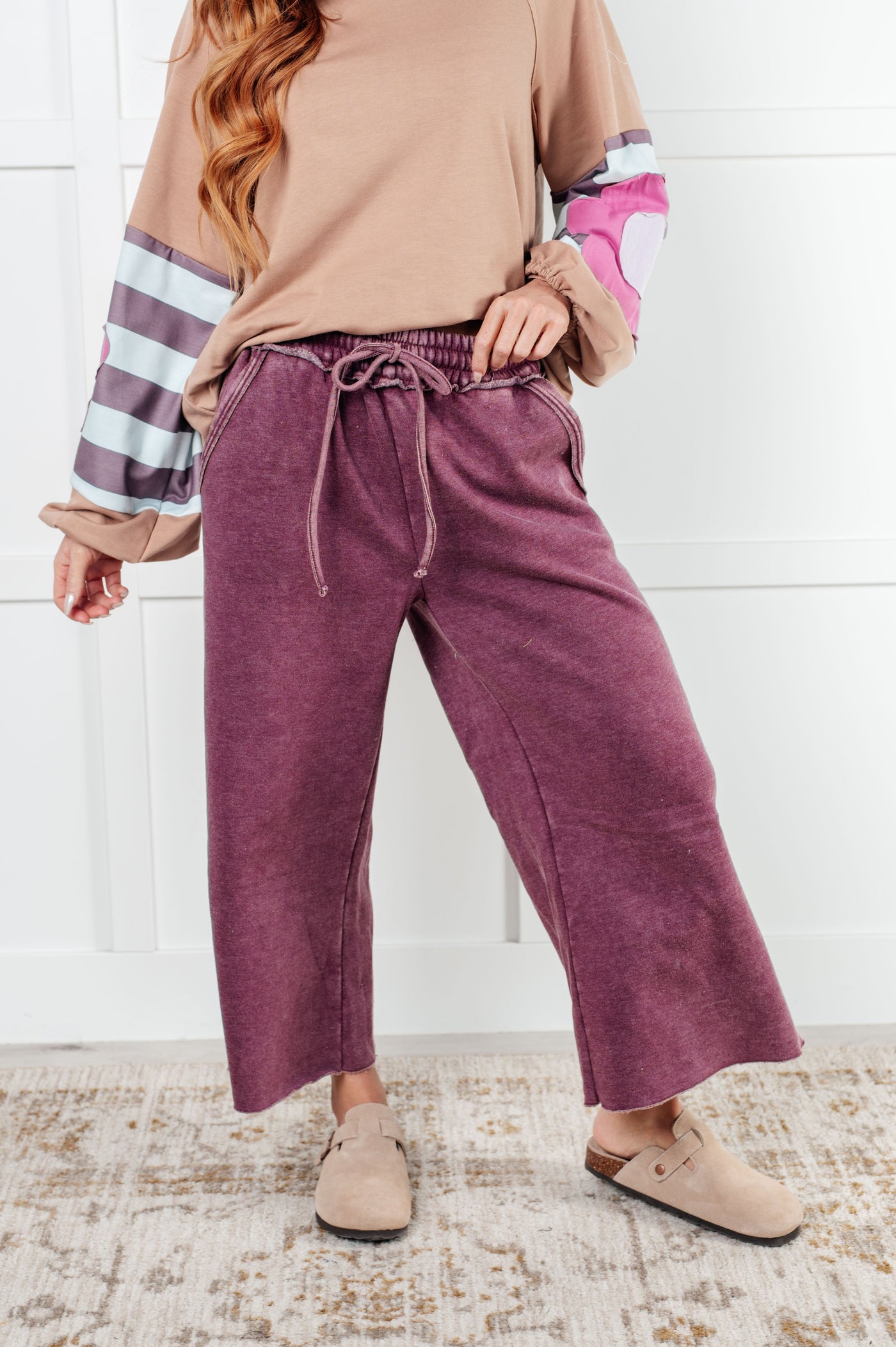 In or Out Wide Leg Cropped Pants in Eggplant-Athleisure-Ave Shops-Market Street Nest, Fashionable Clothing, Shoes and Home Décor Located in Mabank, TX