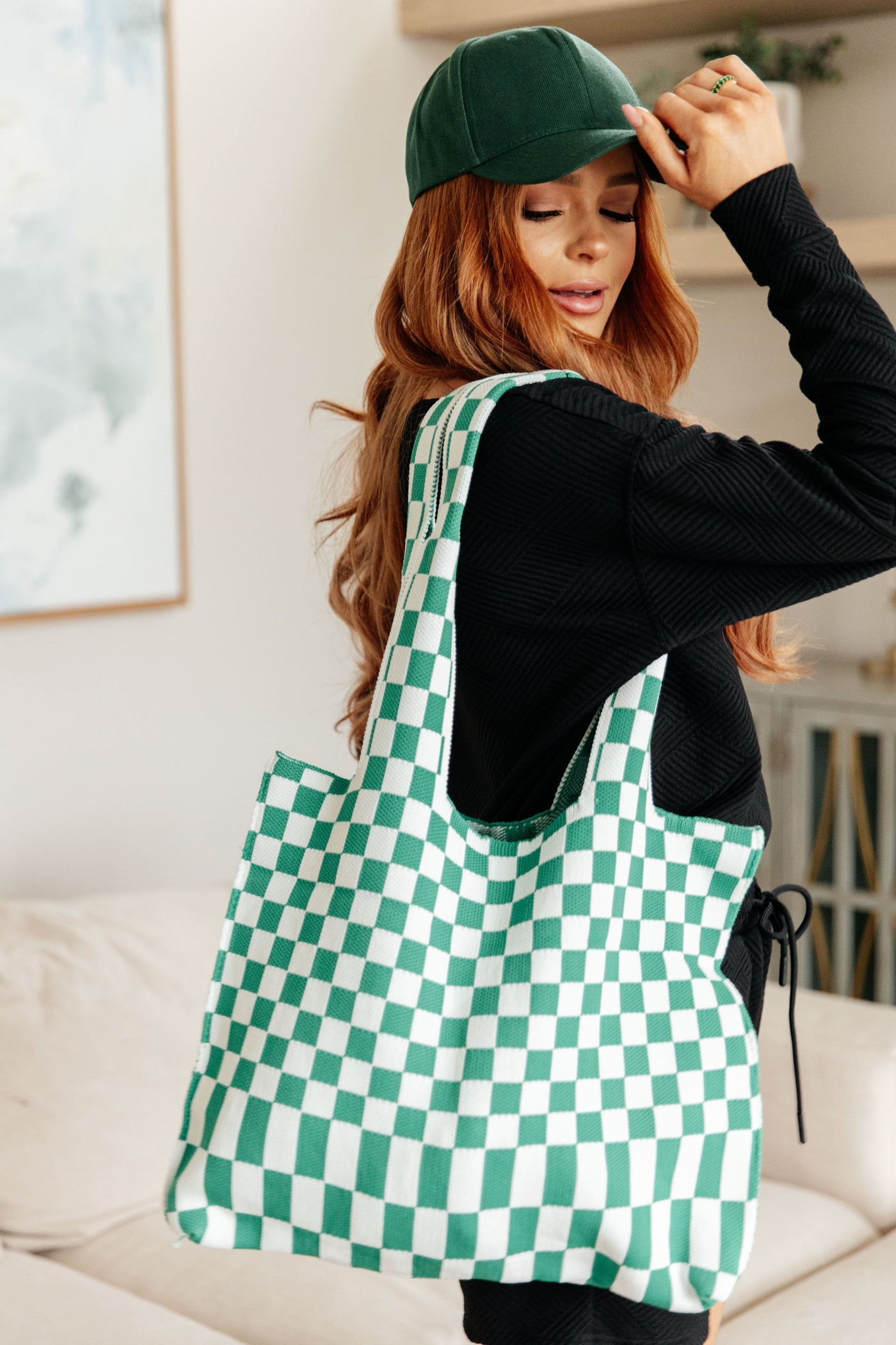 Checkerboard Lazy Wind Big Bag in Green & White-Accessories-Ave Shops-Market Street Nest, Fashionable Clothing, Shoes and Home Décor Located in Mabank, TX