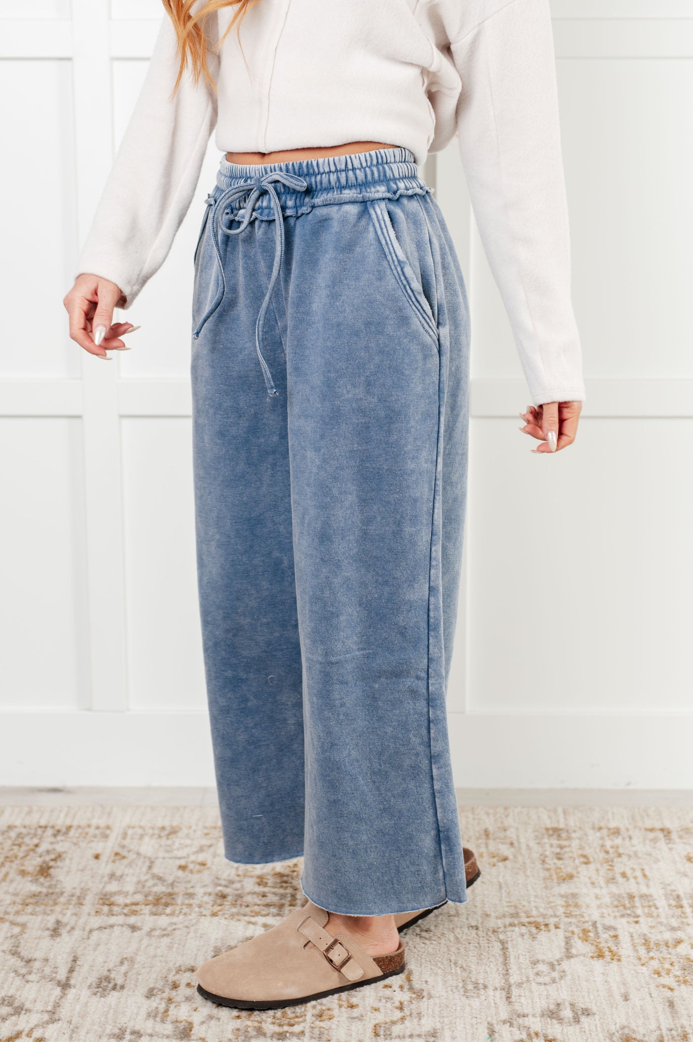 In or Out Wide Leg Cropped Pants in Dusty Blue-Athleisure-Ave Shops-Market Street Nest, Fashionable Clothing, Shoes and Home Décor Located in Mabank, TX