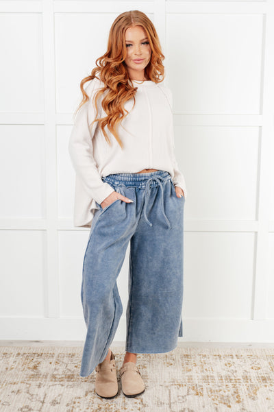 In or Out Wide Leg Cropped Pants in Dusty Blue-Athleisure-Ave Shops-Market Street Nest, Fashionable Clothing, Shoes and Home Décor Located in Mabank, TX