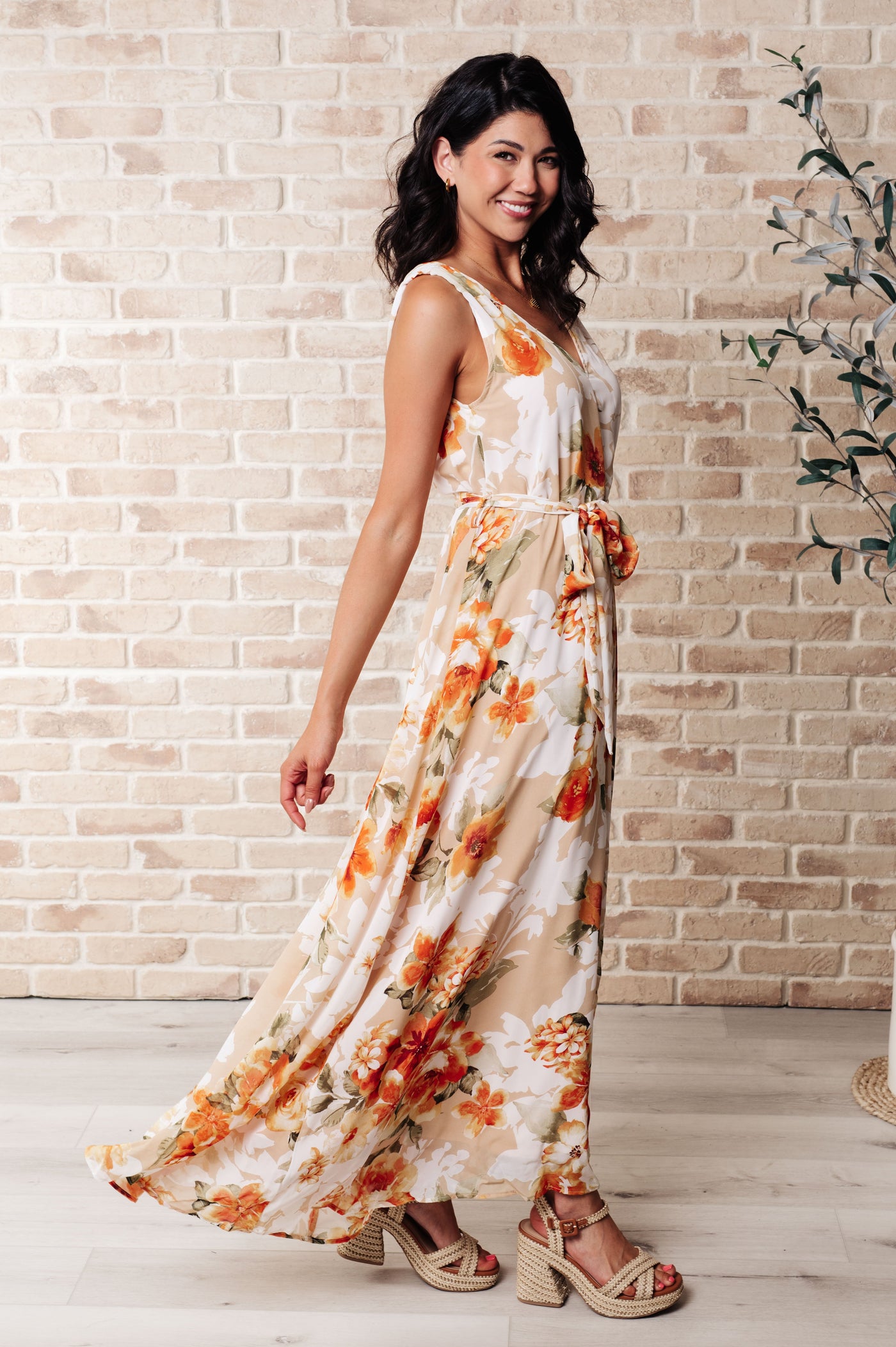 It's All Sunshine V-Neck Floral Dress in Orange-Dresses-Ave Shops-Market Street Nest, Fashionable Clothing, Shoes and Home Décor Located in Mabank, TX