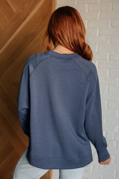 It's The Little Things Relaxed Scuba Pullover in Blue Indigo-Athleisure-Ave Shops-Market Street Nest, Fashionable Clothing, Shoes and Home Décor Located in Mabank, TX