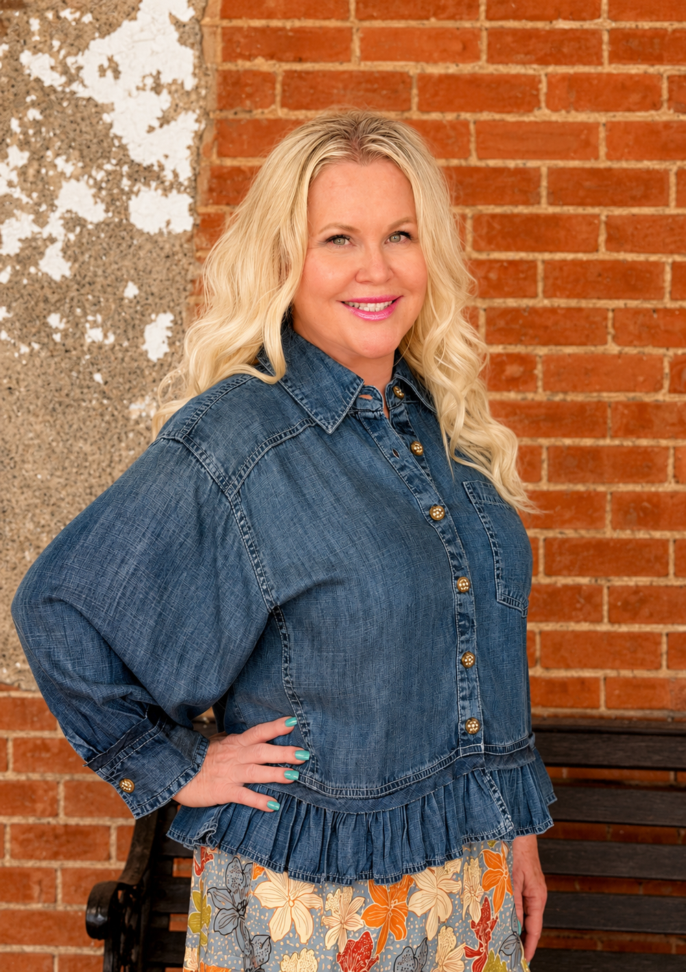 Ivy Jane Denim Blouse Jacket WIth Ruffle Peplum - Indigo-08-Tops-IVY JANE-Market Street Nest, Fashionable Clothing, Shoes and Home Décor Located in Mabank, TX
