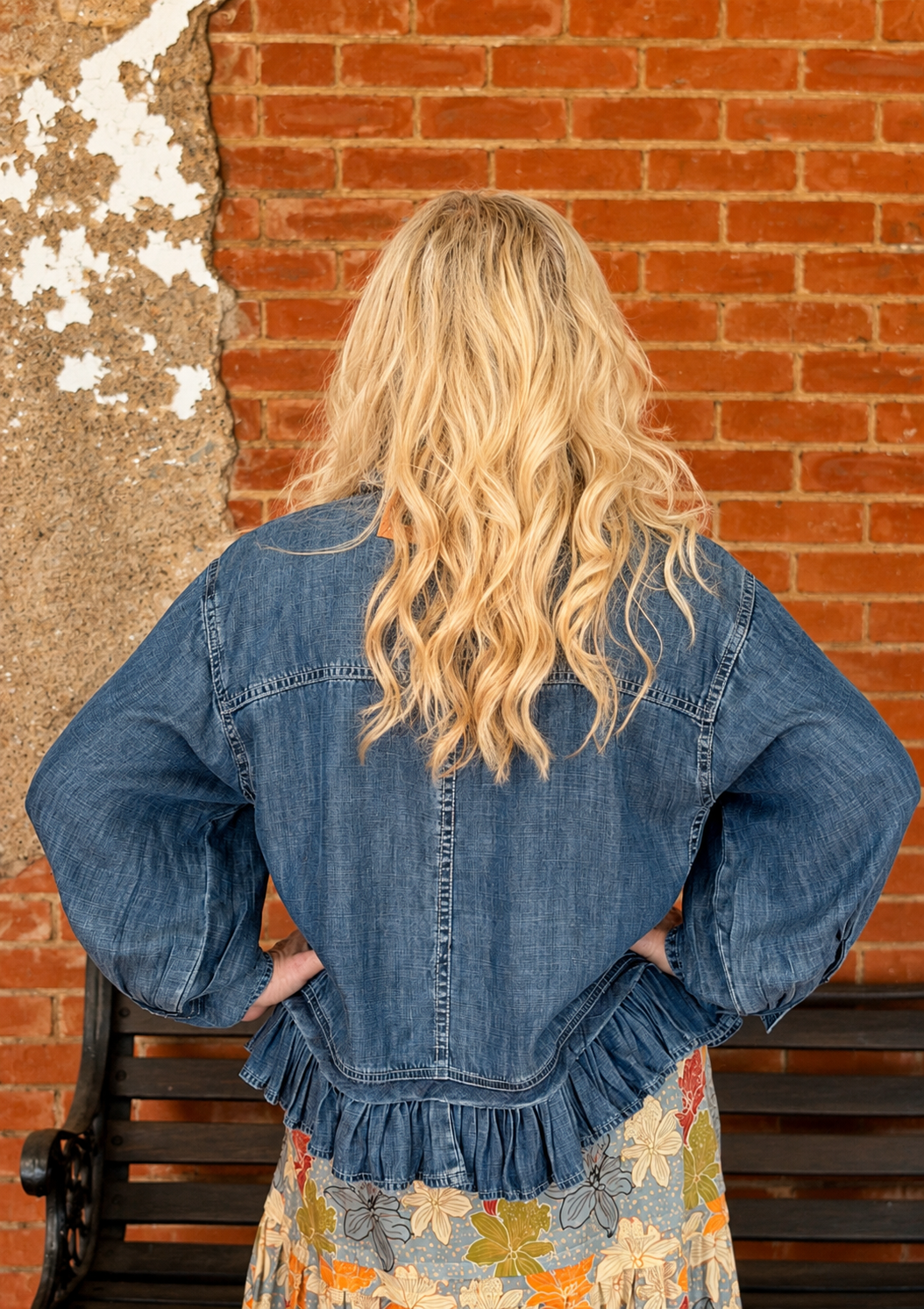 Ivy Jane Denim Blouse Jacket WIth Ruffle Peplum - Indigo-08-Tops-IVY JANE-Market Street Nest, Fashionable Clothing, Shoes and Home Décor Located in Mabank, TX