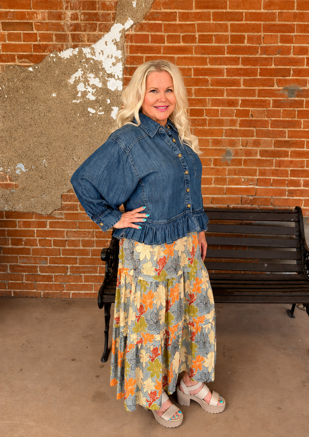 Ivy Jane Denim Blouse Jacket WIth Ruffle Peplum - Indigo-08-Tops-IVY JANE-Market Street Nest, Fashionable Clothing, Shoes and Home Décor Located in Mabank, TX