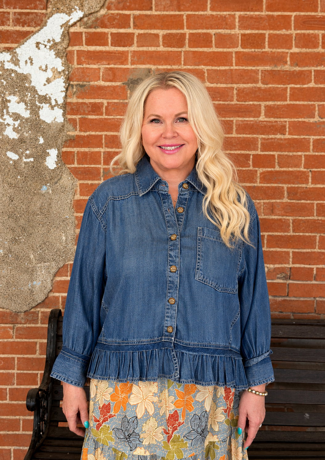 Ivy Jane Denim Blouse Jacket WIth Ruffle Peplum - Indigo-08-Tops-IVY JANE-Market Street Nest, Fashionable Clothing, Shoes and Home Décor Located in Mabank, TX