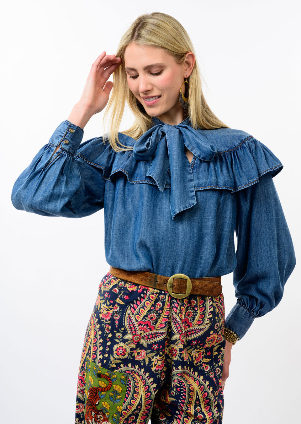 Ivy Jane Denim Bow Top-08-Tops-Ivy Jane-Market Street Nest, Fashionable Clothing, Shoes and Home Décor Located in Mabank, TX