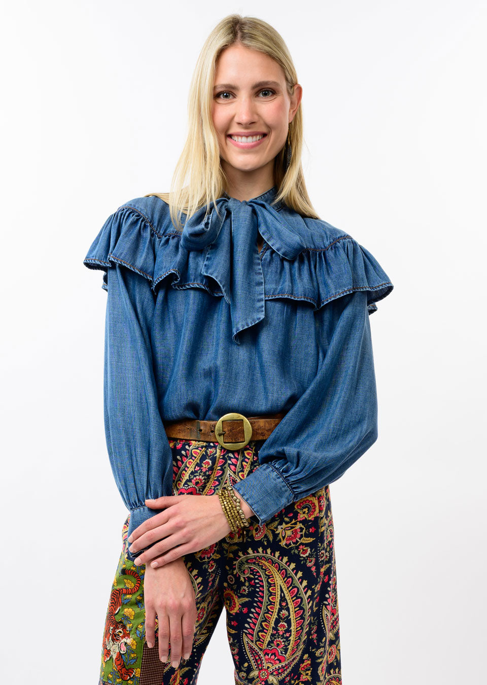 Ivy Jane Denim Bow Top-08-Tops-Ivy Jane-Market Street Nest, Fashionable Clothing, Shoes and Home Décor Located in Mabank, TX