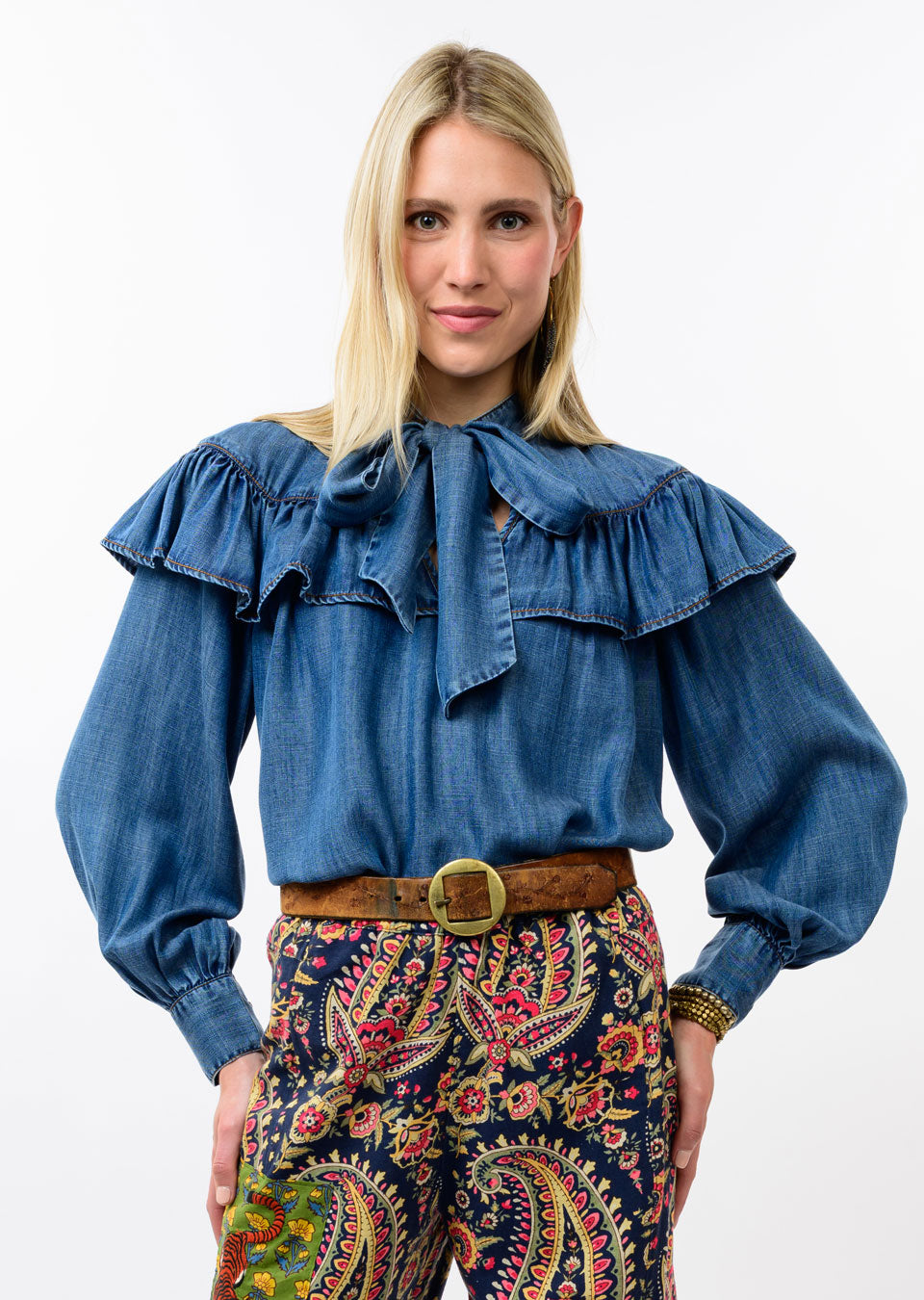 Ivy Jane Denim Bow Top-08-Tops-Ivy Jane-Market Street Nest, Fashionable Clothing, Shoes and Home Décor Located in Mabank, TX