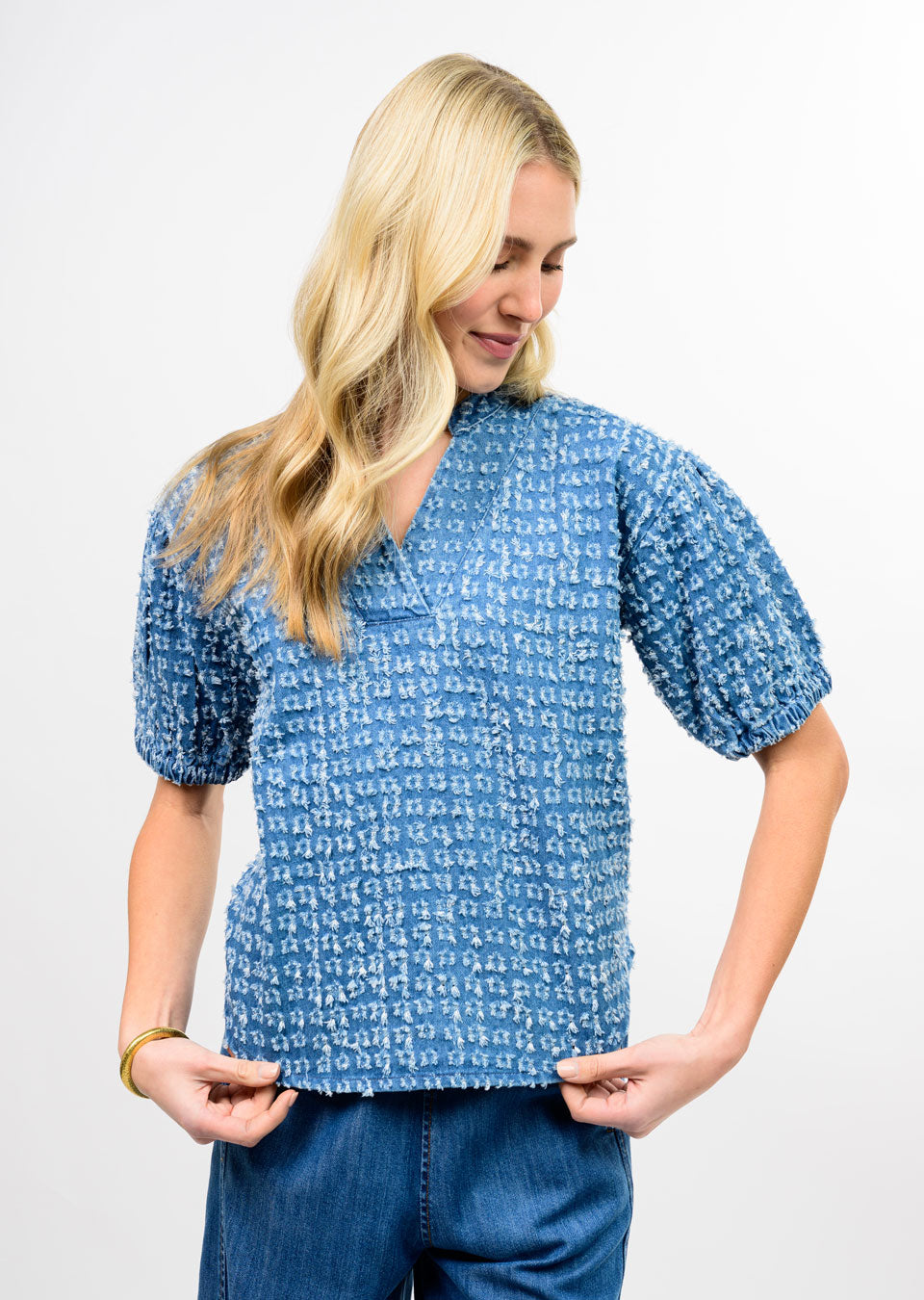Ivy Jane Distressed Denim Popover-08-Tops-IVY JANE-Market Street Nest, Fashionable Clothing, Shoes and Home Décor Located in Mabank, TX
