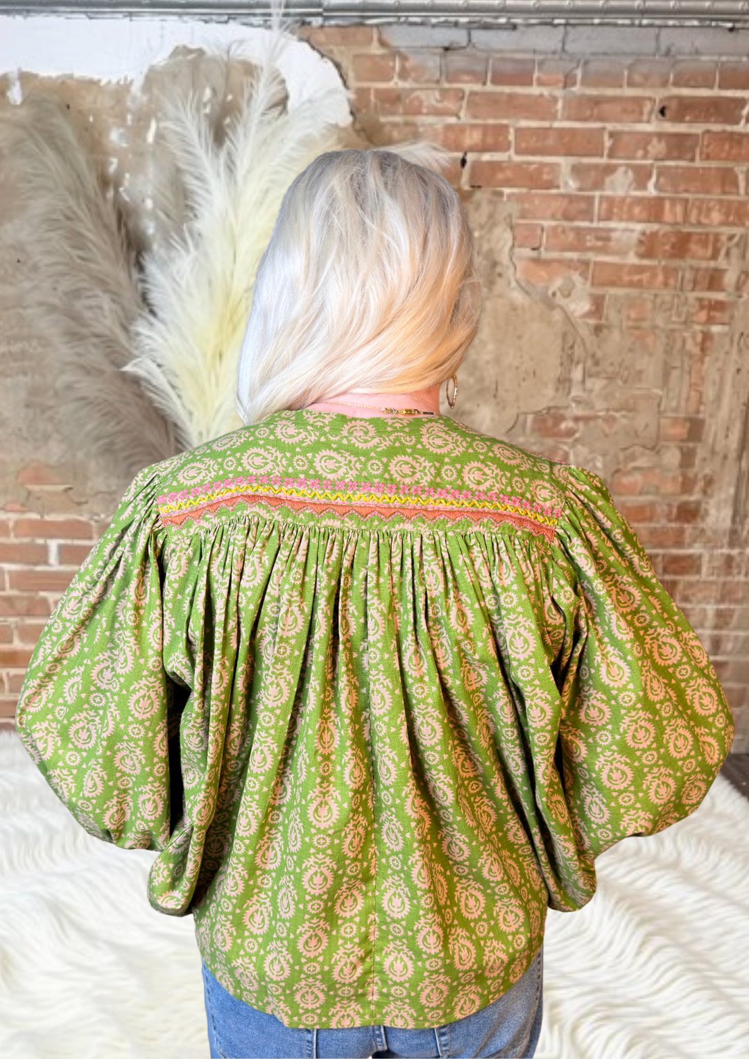 Ivy Jane Green Yoke Embroidered Top-08-Tops-IVY JANE-Market Street Nest, Fashionable Clothing, Shoes and Home Décor Located in Mabank, TX
