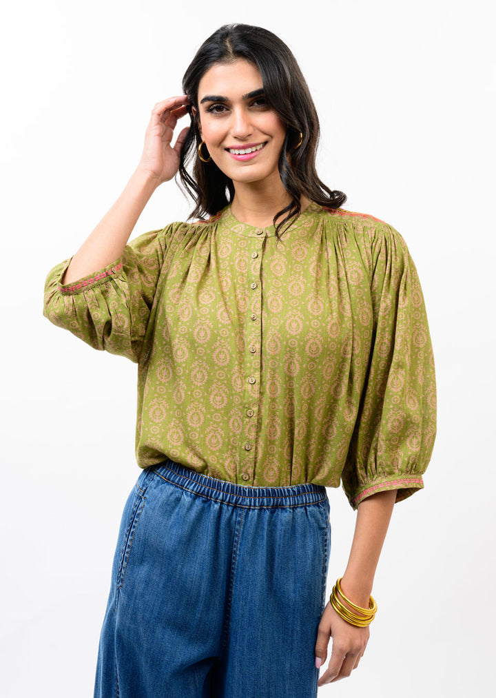 Ivy Jane Green Yoke Embroidered Top-08-Tops-IVY JANE-Market Street Nest, Fashionable Clothing, Shoes and Home Décor Located in Mabank, TX