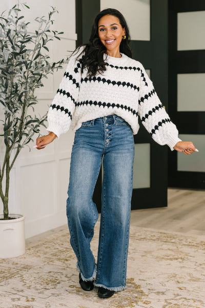 Ivy Lane Textured Sweater in White and Black-Womens-Ave Shops-Market Street Nest, Fashionable Clothing, Shoes and Home Décor Located in Mabank, TX