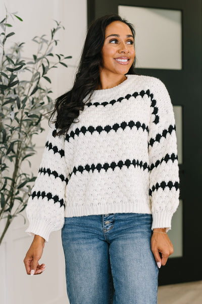 Ivy Lane Textured Sweater in White and Black-Womens-Ave Shops-Market Street Nest, Fashionable Clothing, Shoes and Home Décor Located in Mabank, TX