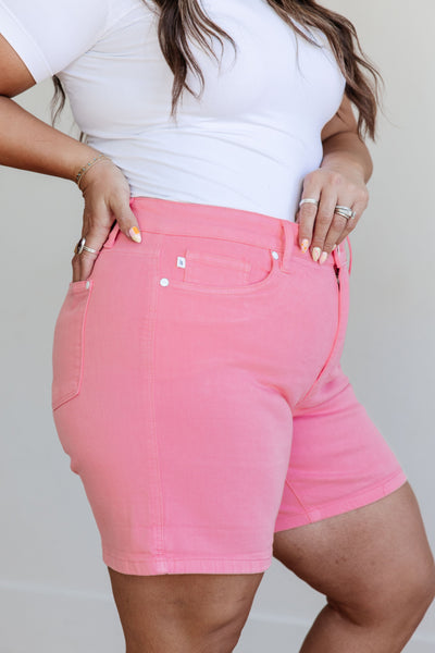 Jenna High Rise Control Top Cuffed Shorts in Pink-Denim-Ave Shops-Market Street Nest, Fashionable Clothing, Shoes and Home Décor Located in Mabank, TX