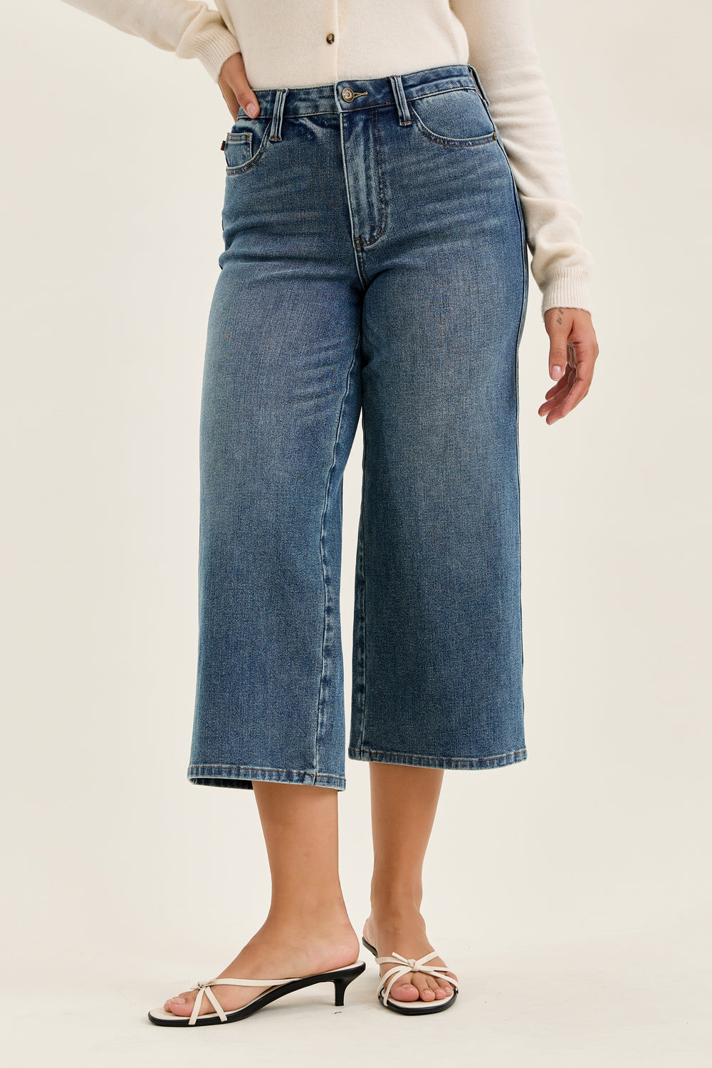 Judy Blue High Waist Dottie Wide Crop Mida-09-Bottoms-Judy Blue-Market Street Nest, Fashionable Clothing, Shoes and Home Décor Located in Mabank, TX
