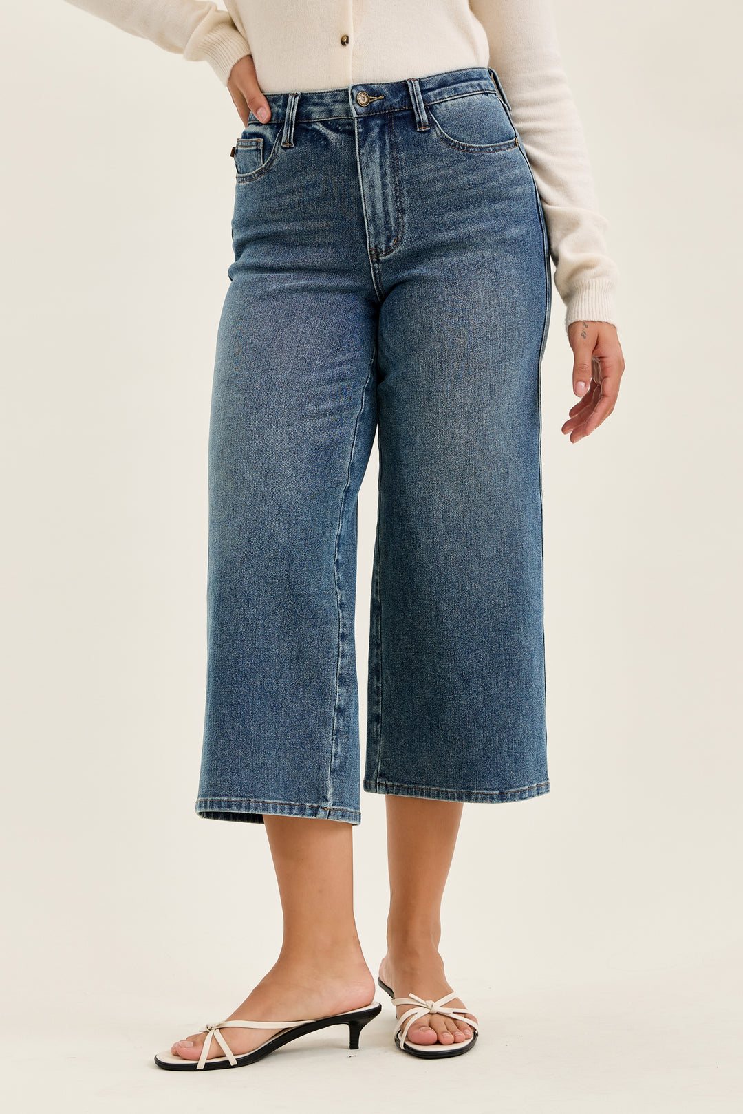 Judy Blue High Waist Dottie Wide Crop Mida-09-Bottoms-Judy Blue-Market Street Nest, Fashionable Clothing, Shoes and Home Décor Located in Mabank, TX