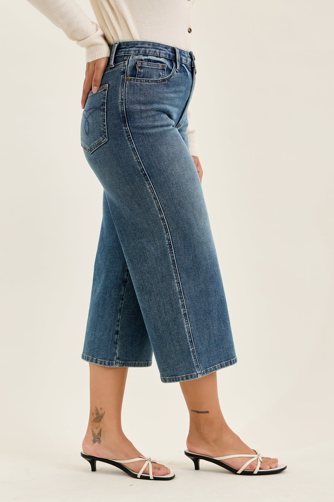 Judy Blue High Waist Dottie Wide Crop Mida-09-Bottoms-Judy Blue-Market Street Nest, Fashionable Clothing, Shoes and Home Décor Located in Mabank, TX