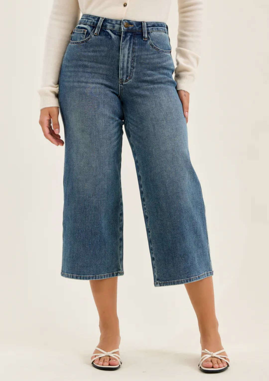 Judy Blue High Waist Dottie Wide Crop Mida-09-Bottoms-Judy Blue-Market Street Nest, Fashionable Clothing, Shoes and Home Décor Located in Mabank, TX