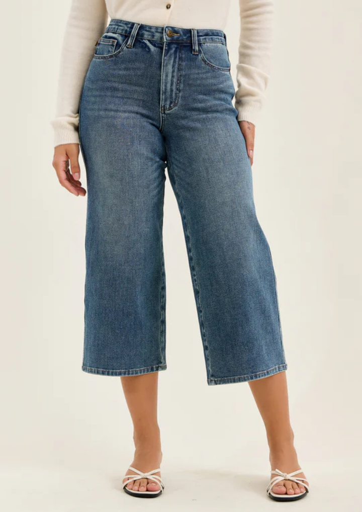 Judy Blue High Waist Dottie Wide Crop Mida-09-Bottoms-Judy Blue-Market Street Nest, Fashionable Clothing, Shoes and Home Décor Located in Mabank, TX