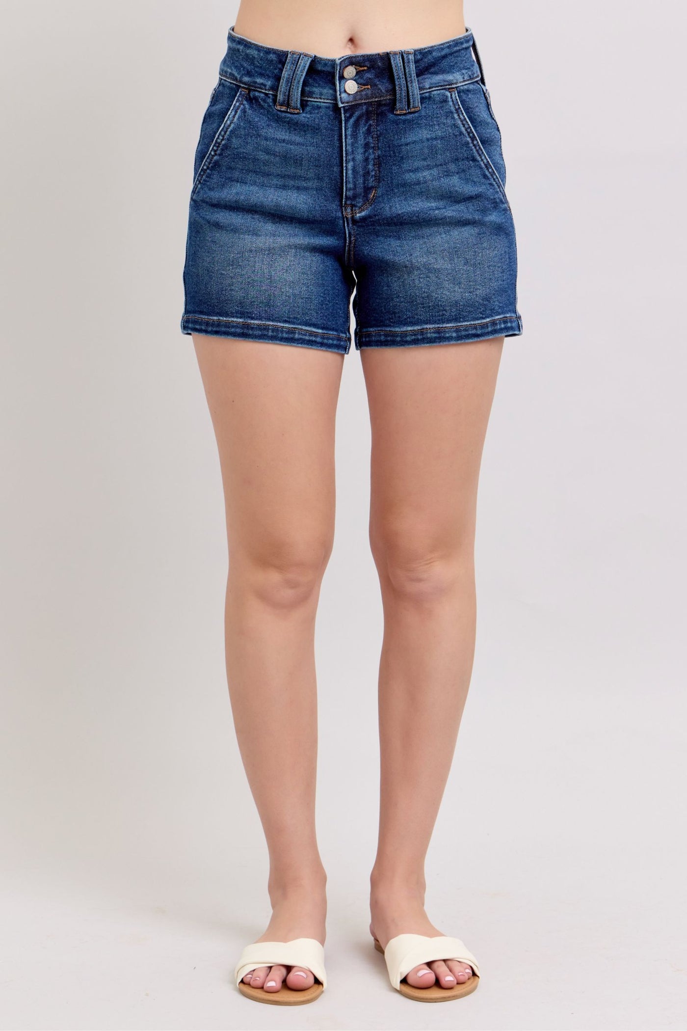 Judy Blue High Waist Double Button Shorts-Bottoms-Judy Blue-Market Street Nest, Fashionable Clothing, Shoes and Home Décor Located in Mabank, TX