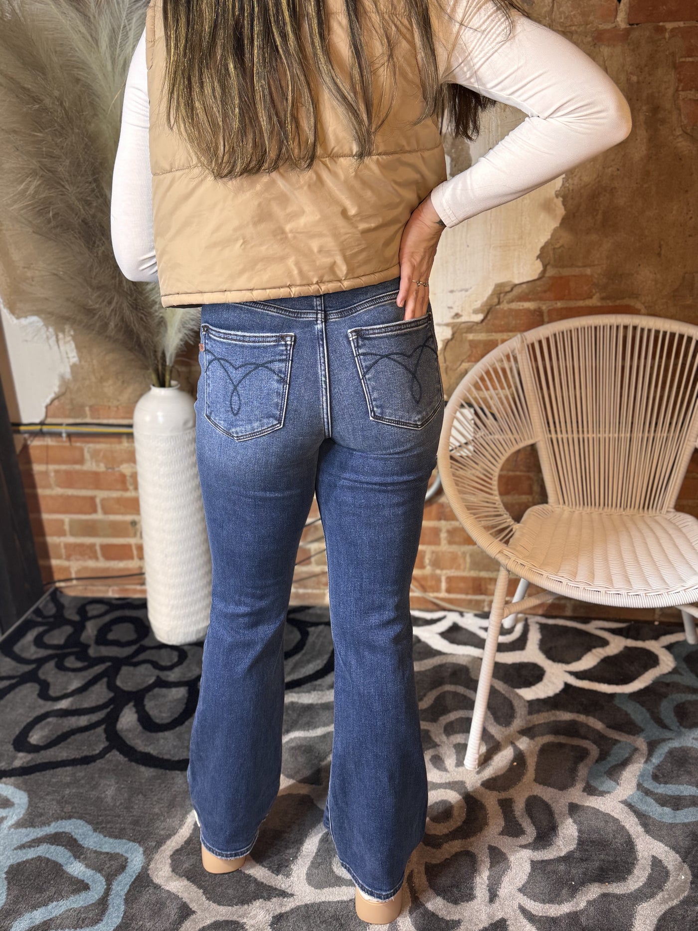 Back View. Judy Blue Mid Rise Thermal Bootcut Jeans-Bottoms-Judy Blue-Market Street Nest, Fashionable Clothing, Shoes and Home Décor Located in Mabank, TX