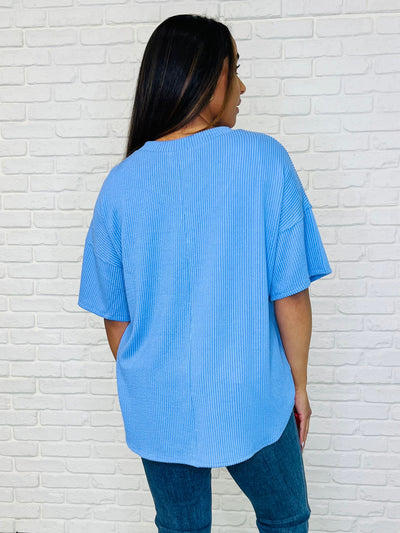 Just a Casual Girly V-Neck Basic Tee in Periwinkle Blue-Womens-Ave Shops-Market Street Nest, Fashionable Clothing, Shoes and Home Décor Located in Mabank, TX