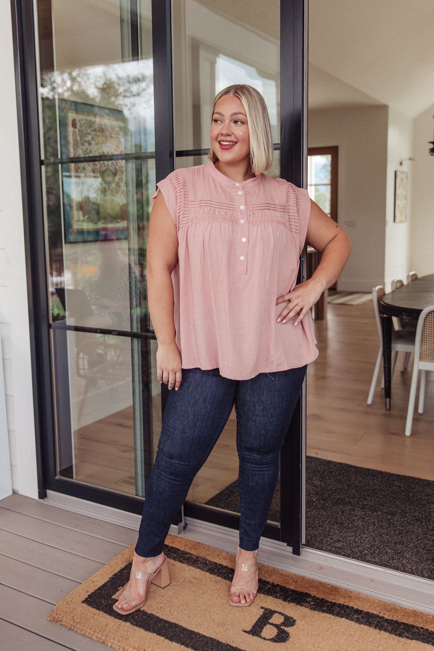 Pleat Detail Button Up Blouse in Pink-Tops-Ave Shops-Market Street Nest, Fashionable Clothing, Shoes and Home Décor Located in Mabank, TX