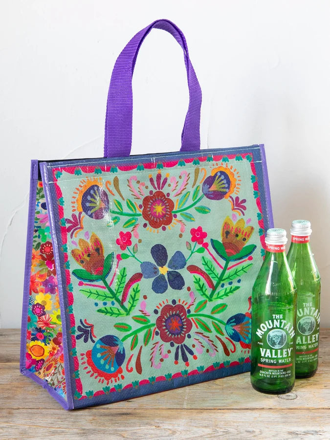 Natural Life Insulated Cooler Tote - Dusty Blue Folk Flower-03-Home &amp; Gift-Natural Life-Market Street Nest, Fashionable Clothing, Shoes and Home Décor Located in Mabank, TX