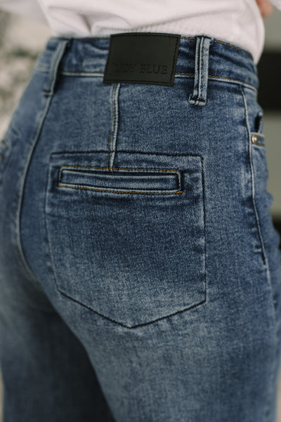 Karla High Waist Column Straight Button-Fly & Back Welt Pkts-Bottoms-Ave Shops-Market Street Nest, Fashionable Clothing, Shoes and Home Décor Located in Mabank, TX