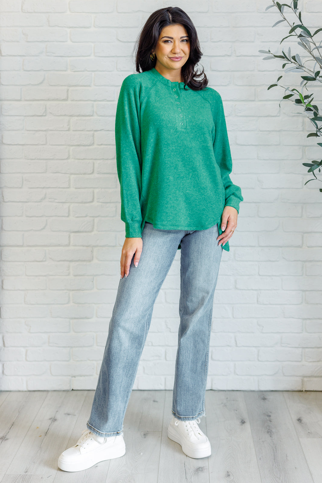 Keeping it Real Brushed Melange Hacci Long Sleeve Tee in Forest-Tops-Ave Shops-Market Street Nest, Fashionable Clothing, Shoes and Home Décor Located in Mabank, TX